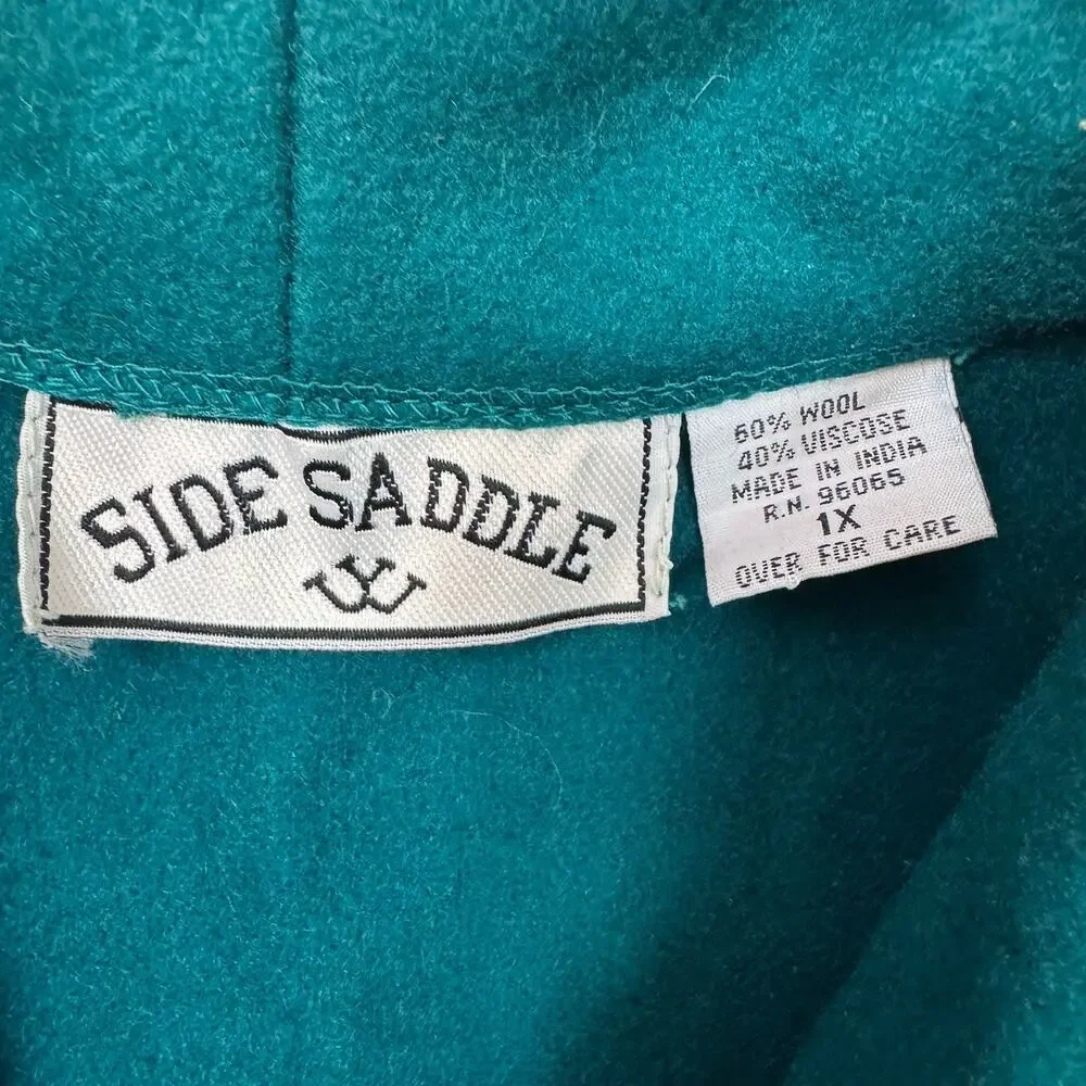 Women’s Vest 1X Vintage Turquoise Wool Blend Equestrian Country Cowboy 90s Teal